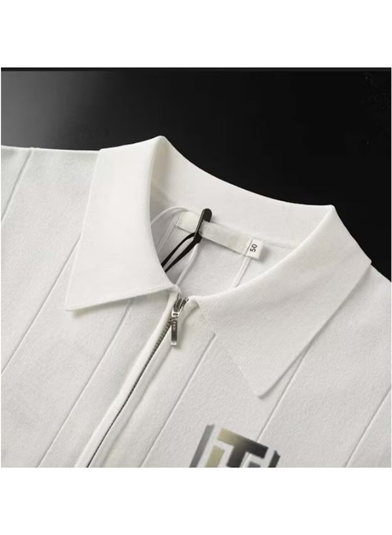 Huitich Men’s Summer Polo Shirt – Half-Zip, Short Sleeve, Ribbed Texture | White | Sizes XL  - Image 5