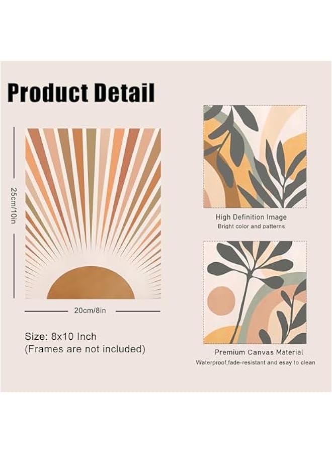 KBKBART مجموعة مطبوعات فنية جدارية بوهيمية من 6 قطع، مطبوعات عصرية من منتصف القرن، ديكور حائط بوهو هندسي محايد على شكل شمس وقمر وورقة نخيل وقوس قزح، ملصقات حائط معرض بسيطة لغرفة النوم وغرفة المعيشة - Image 5