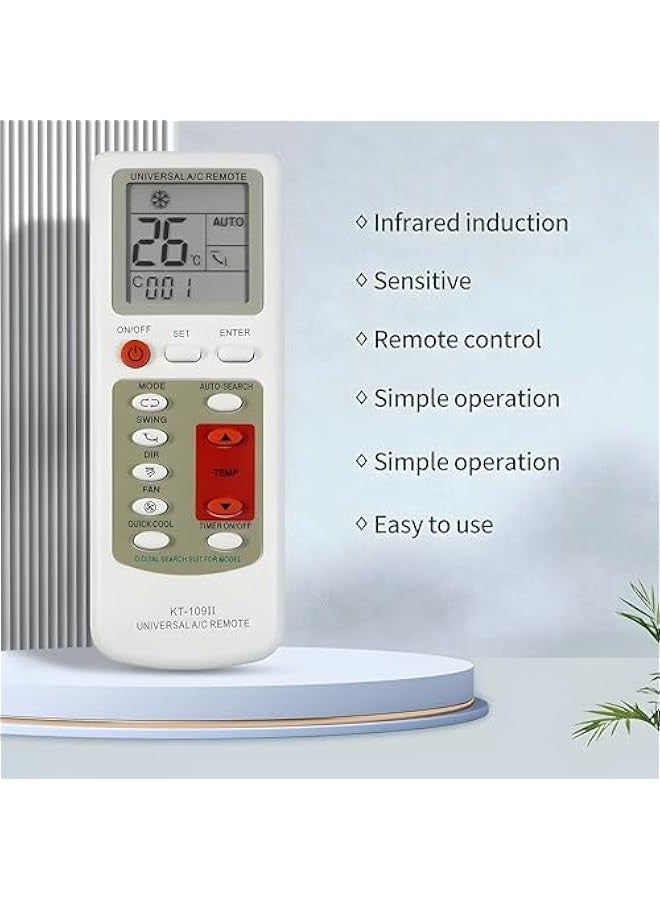 بيوينتي جهاز تحكم عن بعد عالمي لمكيف الهواء KT-109 II، سهل الإعداد، جهاز تحكم عن بعد لتكييف الهواء، لمكيف هواء، ابيض - Image 4