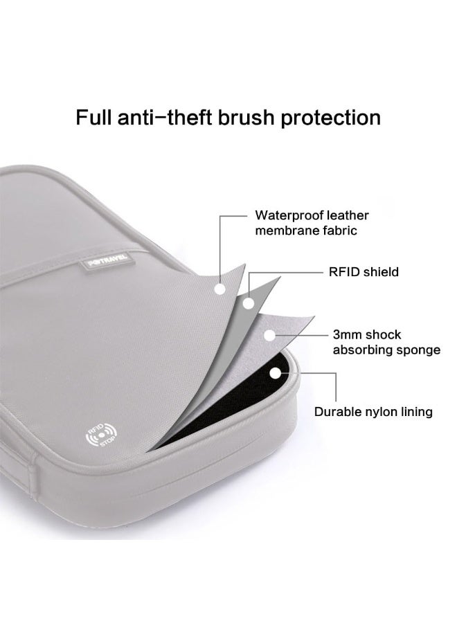 جيه زد اس محفظة جواز سفر JZS RFID، حامل جواز سفر عائلي مقاوم للماء ومنظم وثائق السفر للرجال والنساء، أساسيات السفر للطيران (رمادي) - Image 3