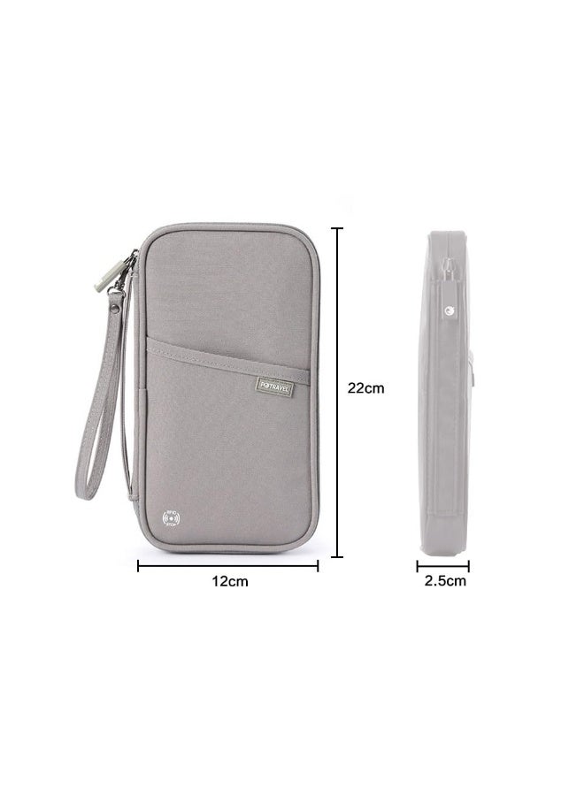 جيه زد اس محفظة جواز سفر JZS RFID، حامل جواز سفر عائلي مقاوم للماء ومنظم وثائق السفر للرجال والنساء، أساسيات السفر للطيران (رمادي) - Image 2