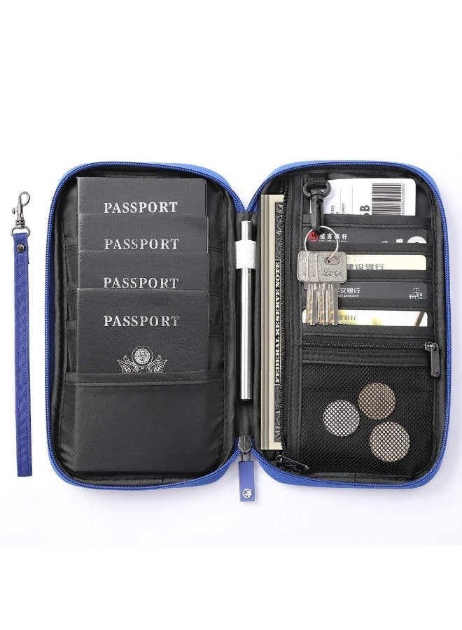 Travel Passport Wallet, Family Passport Holder Waterproof Travel Document Organizer for Men Women Travel Essentials for Flying(Blue) - Image 2