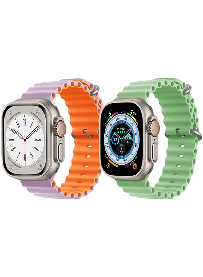 vesus Silicone Ocean Band Strap for Apple Watch Ultra 8 49mm Pink/Orange Double Side Strap with Mint Green Single Color Strap Set of 2