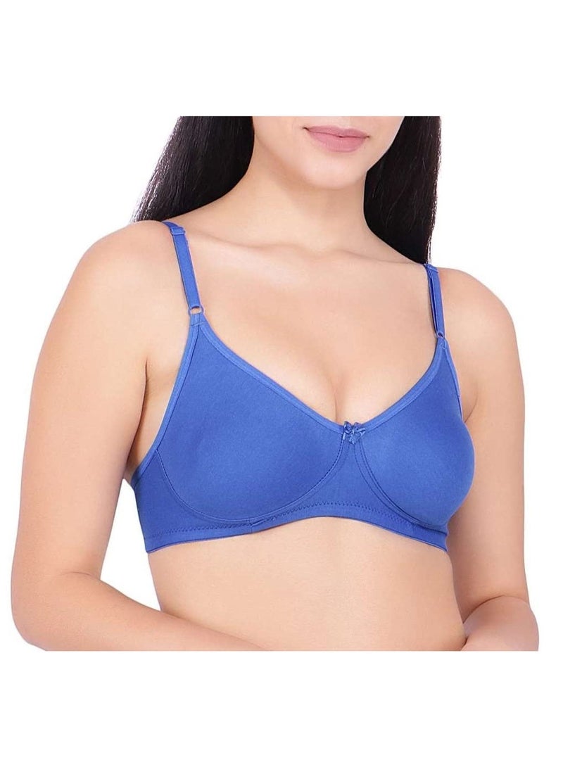 Love Bell Women's Everyday Bra - Non-Padded Soft Cup T-shirt Bra - Premium Cotton - Seamless, Moulded, 18 hour Tshirt Bra (B, Denim Blue, 34) - Image 1