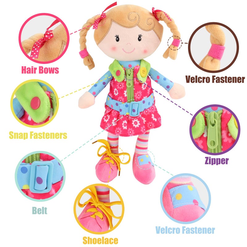Snuggle Stuffs Sugar Snap Plush Learn to Dress Doll for Toddlers - 15" - for 2 Year Old Girl - Montessori - Image 2