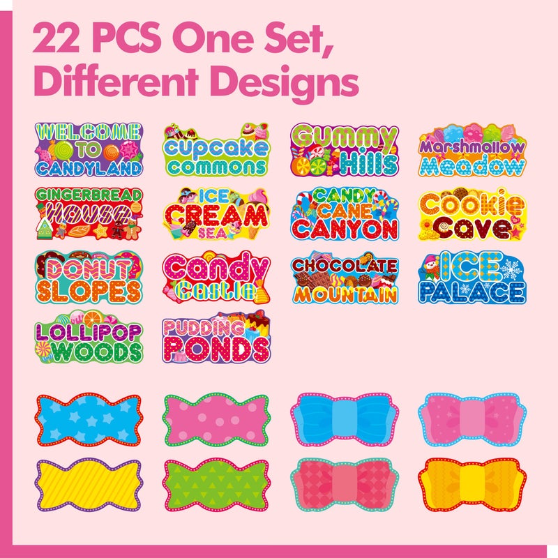 Gethelud 22 PCS Candyland Party Signs, Thick Cardstock Sweet Treat Decoration Kit, Candy Land Backdrop Sign for Birthday Halloween Christmas Party, Classroom Event, Carnival, Festival Decor - Image 2