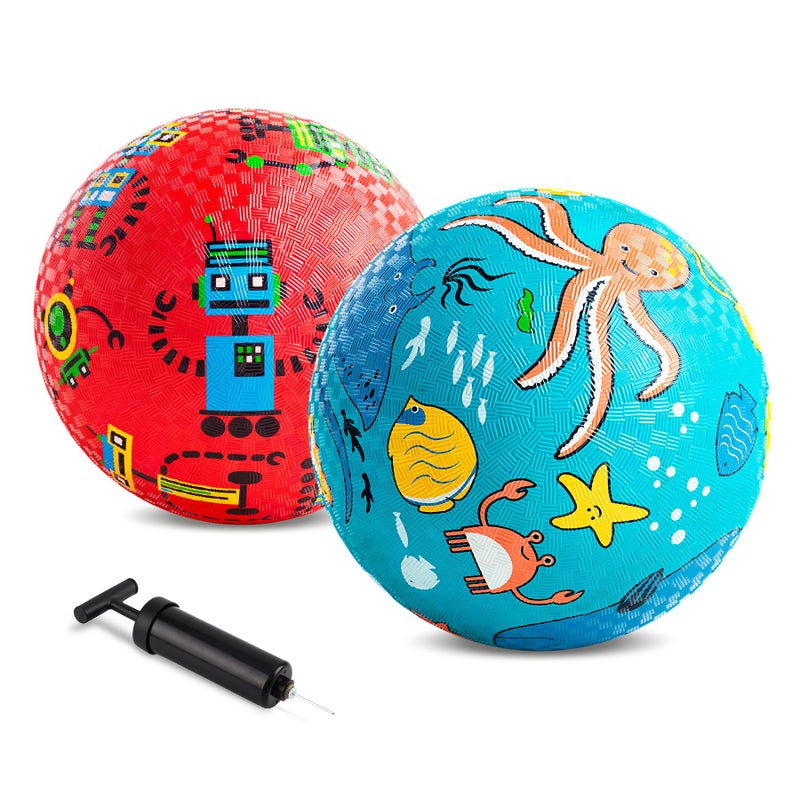 ZOOJOY Pack of 2 Cartoon Playground Balls Balls for Kids 3 85 Rubber Balls for Dodgeball NonSlip Rubber Bouncy Kickball Set Indoor Outdoor Game Toys for Boys Girls with Pump - Image 3
