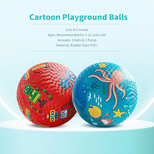 ZOOJOY Pack of 2 Cartoon Playground Balls Balls for Kids 3 85 Rubber Balls for Dodgeball NonSlip Rubber Bouncy Kickball Set Indoor Outdoor Game Toys for Boys Girls with Pump - Image 5