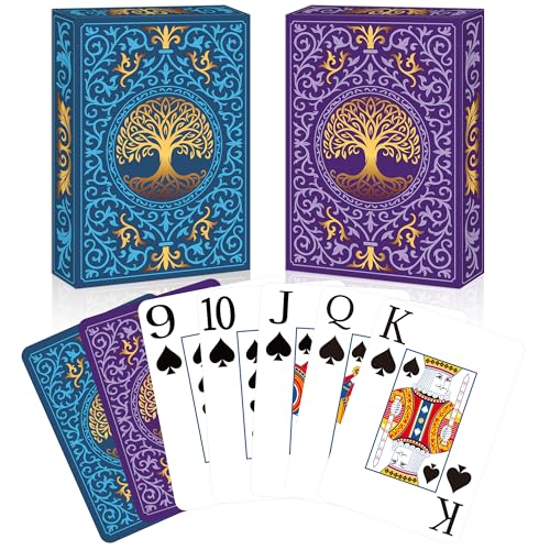 Wkchxd Playing Cards 2 Pack Deck of Cards Large Print Playing Cards Easy to Shuffle Premium Poker Cards for Card Games Family Game Night Table Magic Casino Theme Party Supplies Blue Purple - Image 1