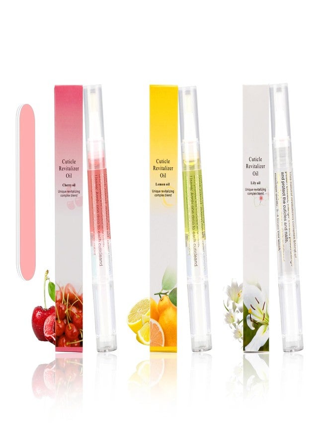 Meschett 3PCS Nail Cuticle Oil Pens with Nail File, Cuticle Oil for Nails from Natural, Nail Oil Cuticle for Cracked and Dry Nail(Lemon & Lily & Cherry Flavor) - Image 1