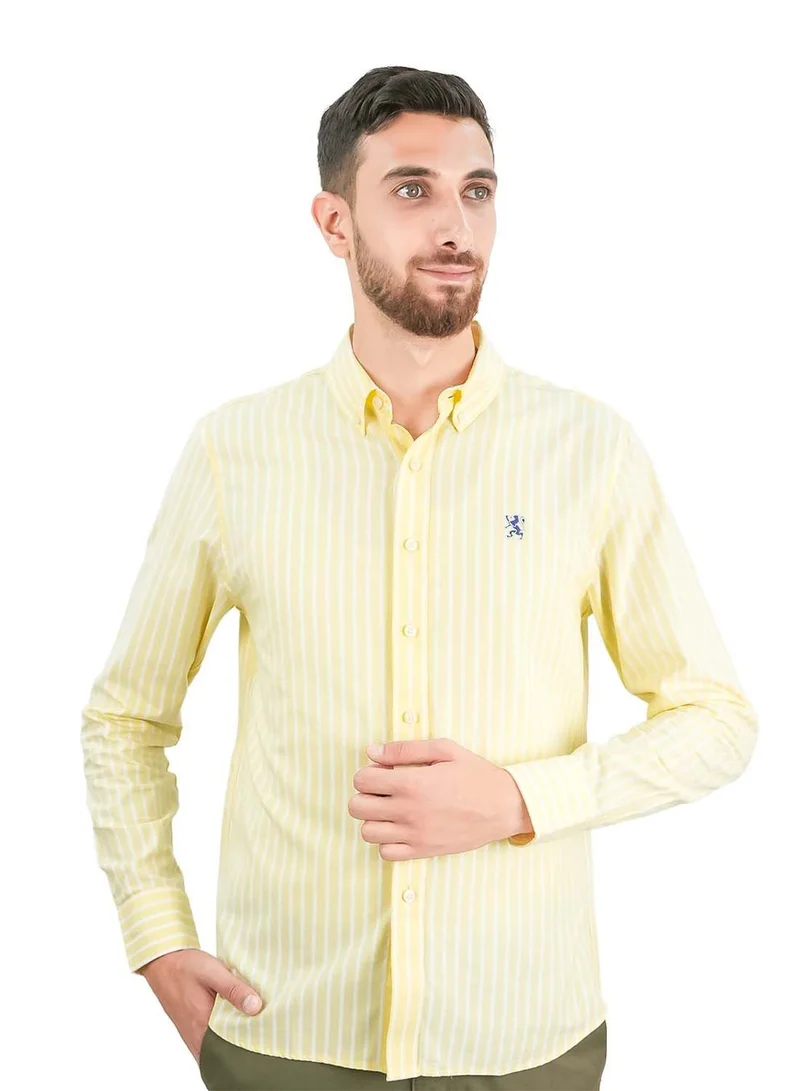 جيوردانو قميص رجالي قطن أكسفورد بتطريز أسد صغير، قصة ضيقة، بأزرار كاملة