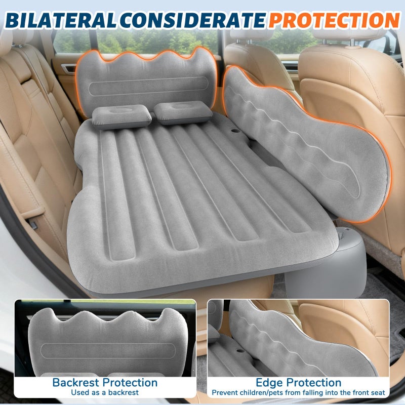 Deeteck Thickened Inflatable Car Mattress for Back Seat - SUV Air Mattress Bed for Camping & Road Trips, Portable Car Blow Up Mattress with Cup Holder, 2 Pillows & Carry Bag - Grey - Image 3