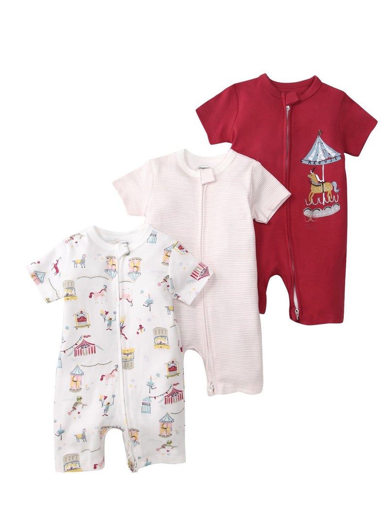 CICILADY Baby 3-Pack Short-Sleeve Onesies Bodysuit Baby Boy Girl Cotton Short Sleeve Zipper Rompers Infant 2-way Zippers Comfy Summer Jumpsuit