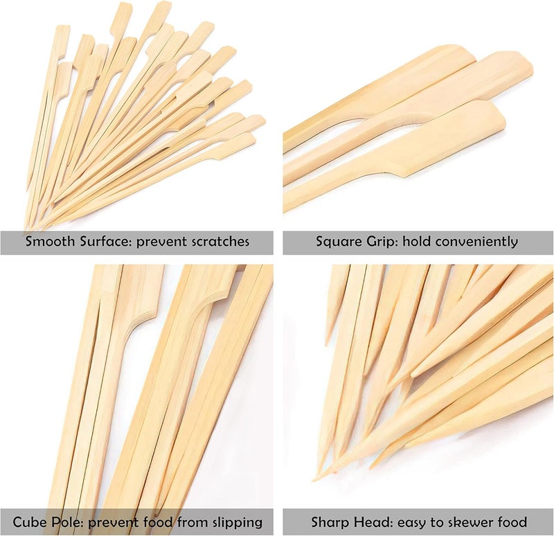 MOLFUJ 8 Inch Bamboo Skewers 100PCS Food Appetizer Toothpicks Wide Flat Paddle Bamboo Wood Picks for Cocktail, Marshmallow, Fruit, Grilling, Drink, BBQ, Barbecue, Yakitori Chicken, Fondue, Roasting - Image 2
