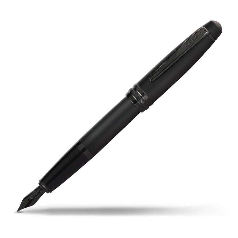 Cross Bailey Matte Black Lacquer Fountain Pen with polished black PVD appointments, Fine Nib - Image 1