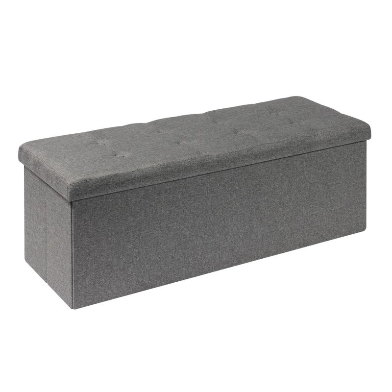 PINPLUS Folding Storage Ottoman Bench Grey Linen Long Ottoman Chest Foot Rest Stool with Padded Seat Toy Chest with Tray Bedroom Bench with Storage 433inches