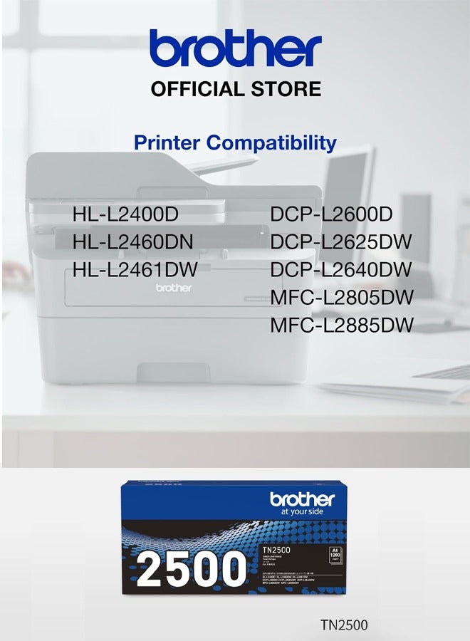brother TN-2500 Black Toner Cartridge 1200 Pages for HL-L2460DN Black - Image 3