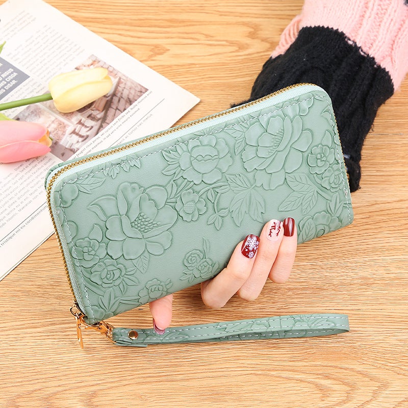 Embossed Zip Clutch Womens Oversized Wallet Green 