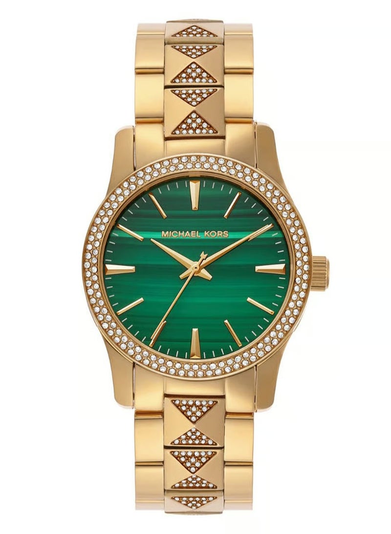 ام كي ساعة مايكل كورس رانواي بافيه ذهبية اللون ومالاكيت - MK7390 - Image 1