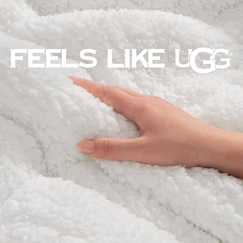 UGG Nita Throw Blanket for Couch, Soft Reversible Plush Throw for Bed or Living Room, Cozy Fluffy Soft Blanket, Washable Bedding, Spring Decor, 50-inch x 70-inch, White Snow - Image 5