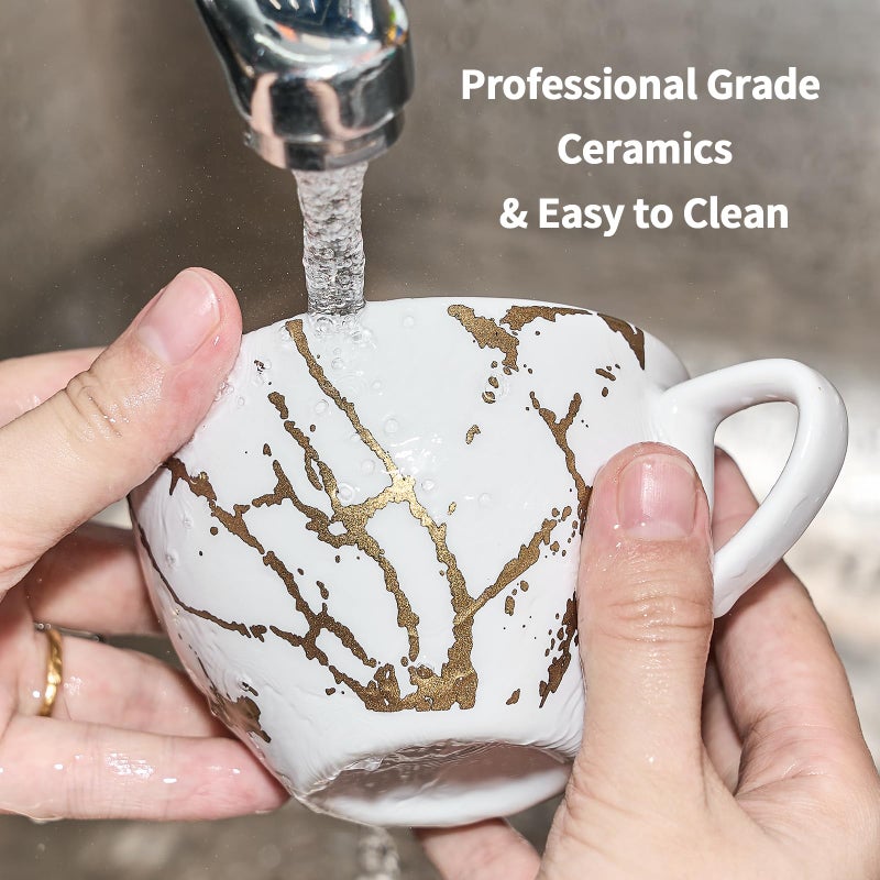 LUKA Ceramic Demitasse Espresso Cups Set with Saucers and Metal Stand, 8 oz Porcelain Stackable Cappuccino Cups Teacup For Tea, Espresso, Latte, Coffee, Cafe Mocha, Set of 4, White - Image 5