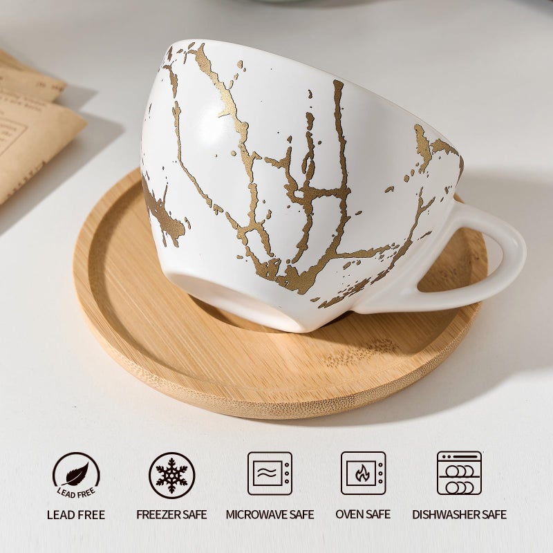 LUKA Ceramic Demitasse Espresso Cups Set with Saucers and Metal Stand, 8 oz Porcelain Stackable Cappuccino Cups Teacup For Tea, Espresso, Latte, Coffee, Cafe Mocha, Set of 4, White - Image 4