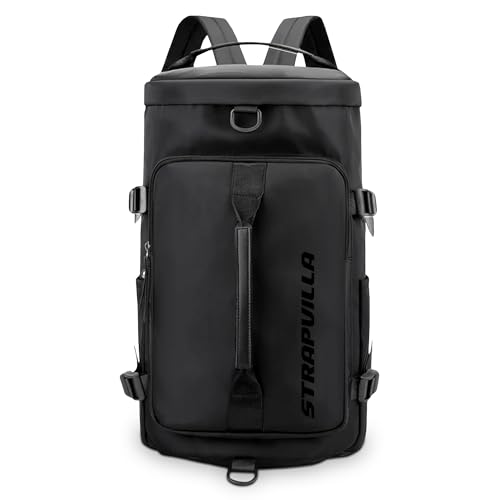 STRAPVILLA Gym Bag for Men with Shoe Compartment | Gym Bag for Women Workout | Duffle Bags for Gym | Football & Gym Duffle Sports Bag for Boys | Travel Duffel Bag for Men - Jet Black - Image 1