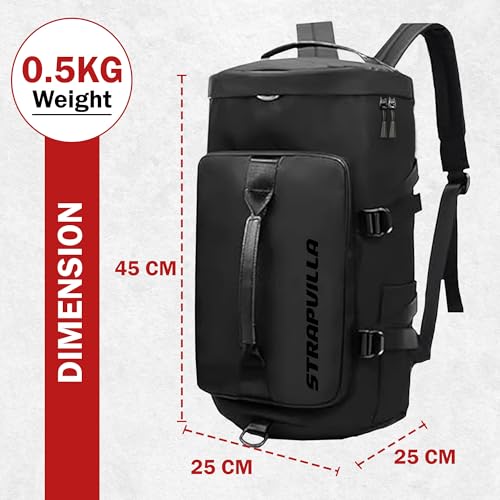 STRAPVILLA Gym Bag for Men with Shoe Compartment | Gym Bag for Women Workout | Duffle Bags for Gym | Football & Gym Duffle Sports Bag for Boys | Travel Duffel Bag for Men - Jet Black - Image 2