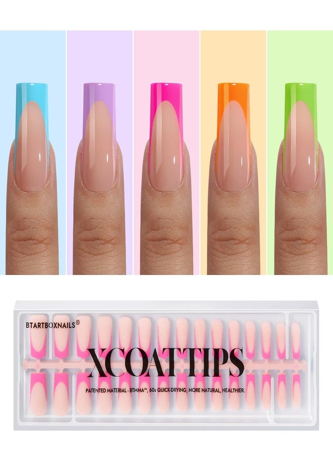 BTArtboxnails XCOATTIPS أظافر مضغوطة - أظافر فرنسية مضغوطة، نصائح أظافر مربعة طويلة، أظافر جيل ناعمة بألوان باستيل أكثر إشراقًا، أظافر أكريليك مزيفة قابلة للنقع، تمديدات فن الأظافر - Image 1