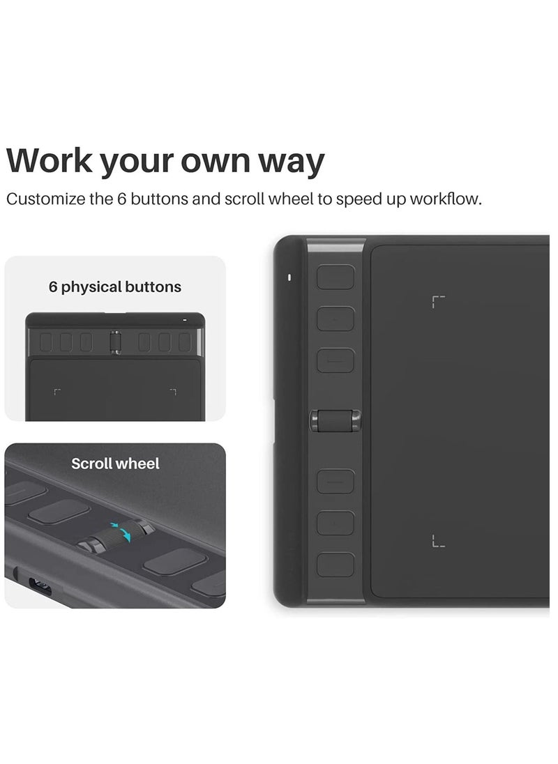 HUION - H641P Inspiroy 2 Small Drawing Tablet with Scroll Wheel Customized Keys Battery-Free Stylus for Digital Art, Design, Sketch, 6x4inch Graphics Tablet Works with Mac, PC & Mobile, Black - Image 1