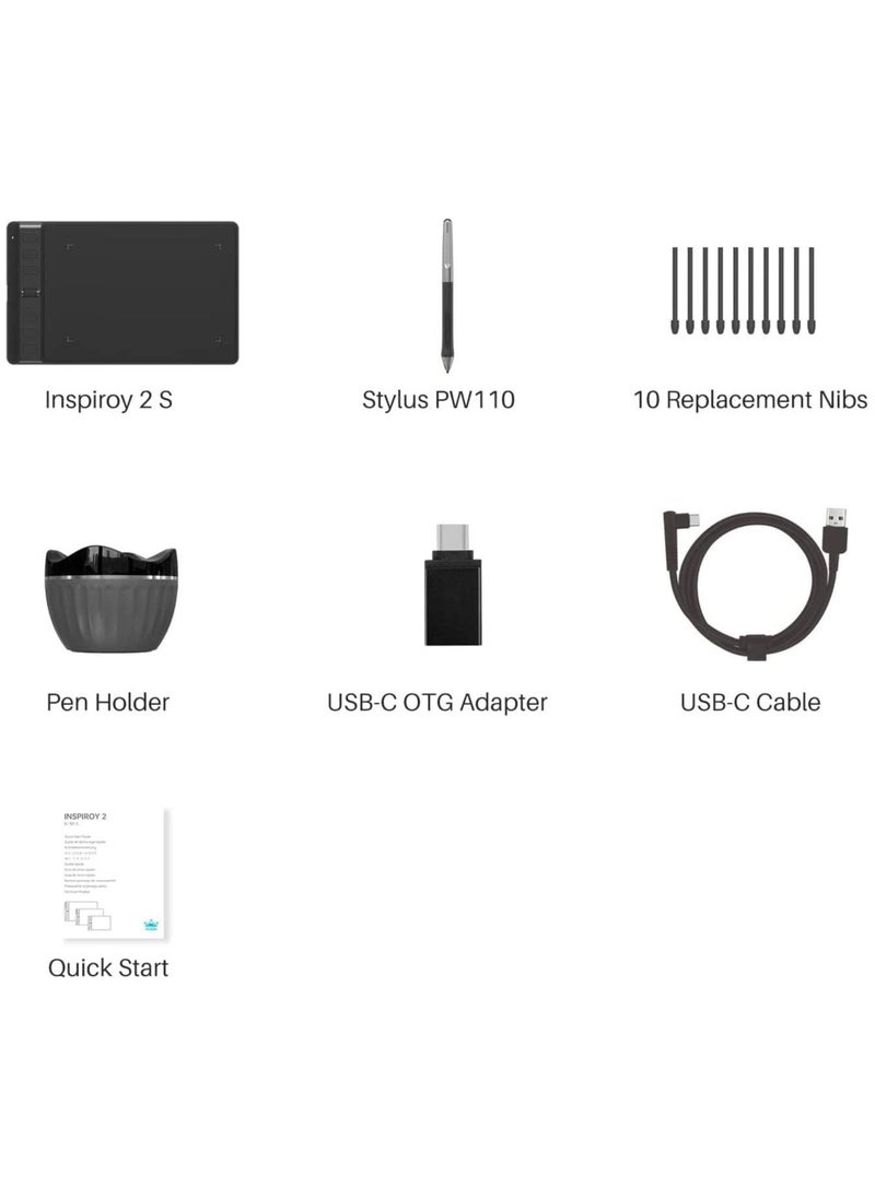 HUION - H641P Inspiroy 2 Small Drawing Tablet with Scroll Wheel Customized Keys Battery-Free Stylus for Digital Art, Design, Sketch, 6x4inch Graphics Tablet Works with Mac, PC & Mobile, Black - Image 1