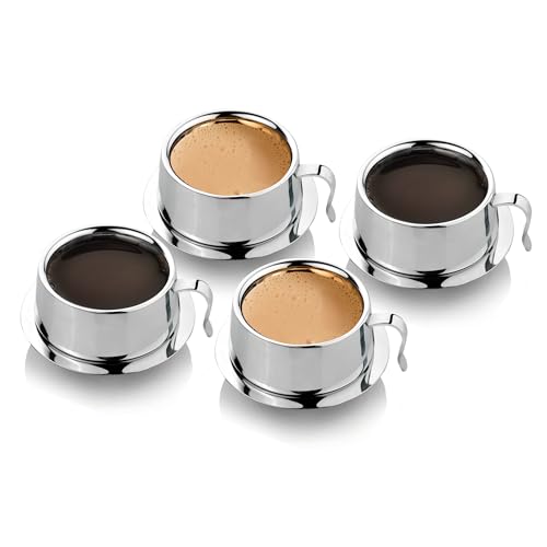 JVL Stainless Steel Cup with Coaster (Silver, 3-inch) - Set of 4 - Image 1