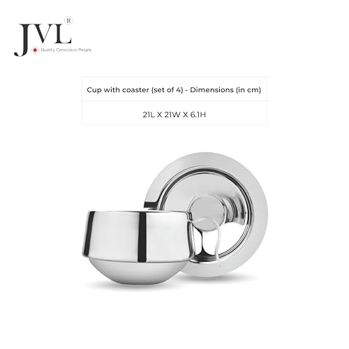 JVL Stainless Steel Cup with Coaster (Silver, 3-inch) - Set of 4 - Image 5
