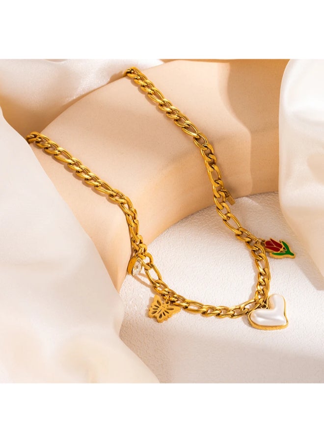 The Black Pearl Accessories Golden Stainless Steel White Heart Pendant Necklace - Image 2