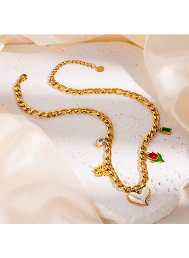 The Black Pearl Accessories Golden Stainless Steel White Heart Pendant Necklace - Image 1