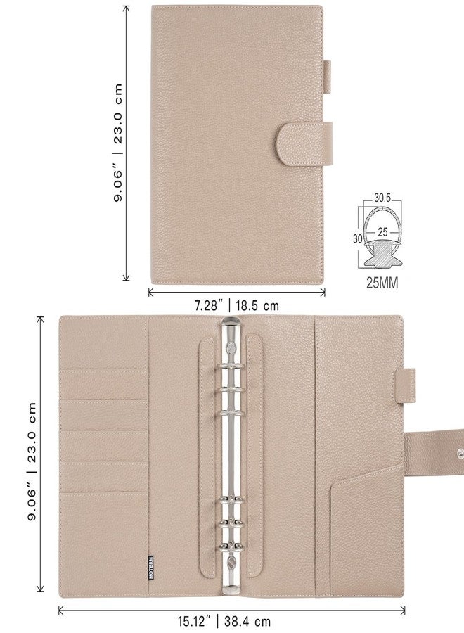 Moterm A5 Elite Rings Planner - Genuine Leather Binder Organizer Without Big Back Pocket (Pebbled-Taupe, 25mm Ring) - Image 2