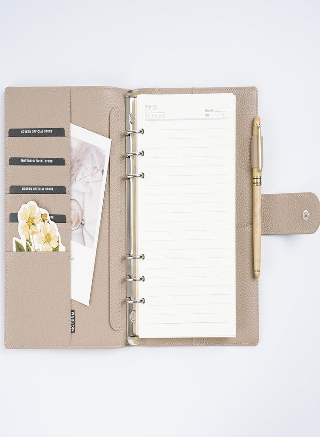 Moterm A5 Elite Rings Planner - Genuine Leather Binder Organizer Without Big Back Pocket (Pebbled-Taupe, 25mm Ring) - Image 3