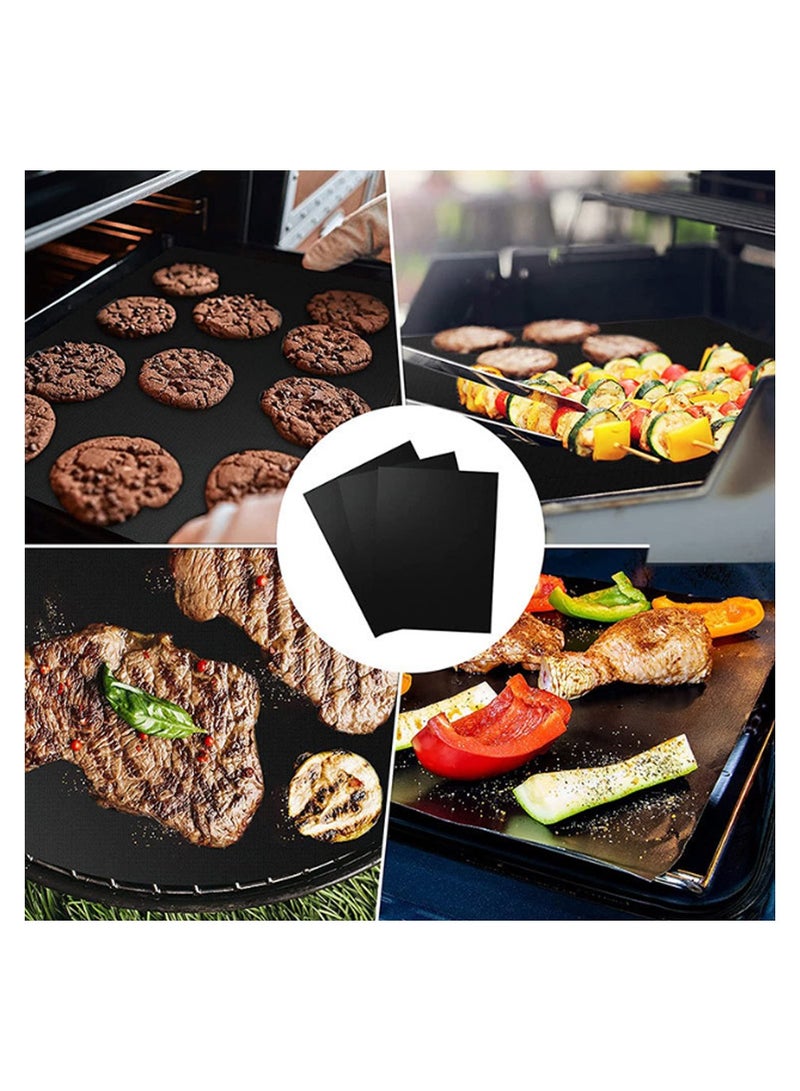 9 Pcs Grill Mat Set Non Stick BBQ Mats Baking Heavy Duty Reusable Works on Gas Charcoal Electric Black - Image 3