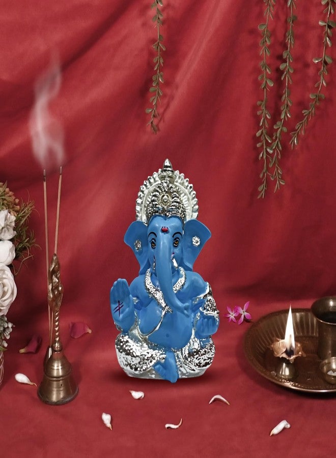 DIVINITI 999 Silver Plated Ganesha Idol for Home Decor Puja |Ganesh Idol for Home Decor Ganpati for Gift 3.5 inches |Ganesh Statue Gift for Office Desk Puja Room Figurine (8.89 x 5.08 cm) (Sky Blue) - Image 5