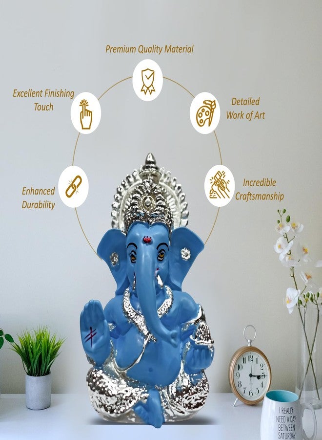 DIVINITI 999 Silver Plated Ganesha Idol for Home Decor Puja |Ganesh Idol for Home Decor Ganpati for Gift 3.5 inches |Ganesh Statue Gift for Office Desk Puja Room Figurine (8.89 x 5.08 cm) (Sky Blue) - Image 1