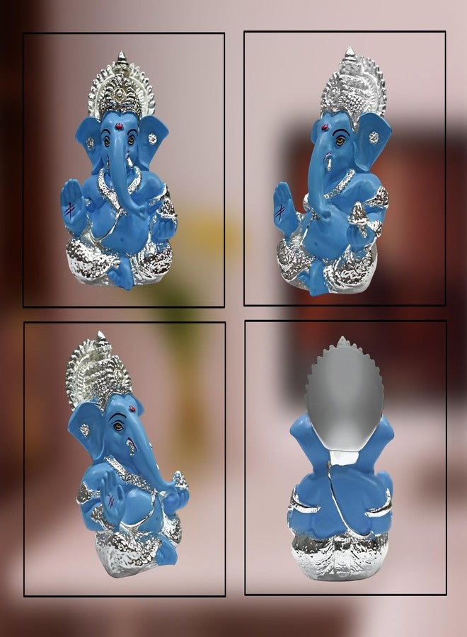 DIVINITI 999 Silver Plated Ganesha Idol for Home Decor Puja |Ganesh Idol for Home Decor Ganpati for Gift 3.5 inches |Ganesh Statue Gift for Office Desk Puja Room Figurine (8.89 x 5.08 cm) (Sky Blue) - Image 2