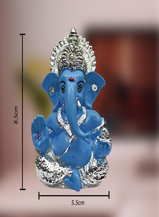 DIVINITI 999 Silver Plated Ganesha Idol for Home Decor Puja |Ganesh Idol for Home Decor Ganpati for Gift 3.5 inches |Ganesh Statue Gift for Office Desk Puja Room Figurine (8.89 x 5.08 cm) (Sky Blue) - Image 3