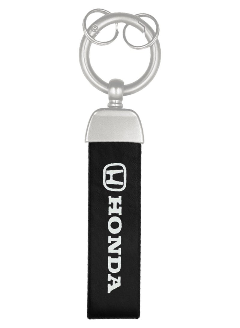 Honda Durable and Stylish Premium Leather Strap Car Keychain with Retractable Metal Clip and Metal Ring - HONDA - Black - Image 1