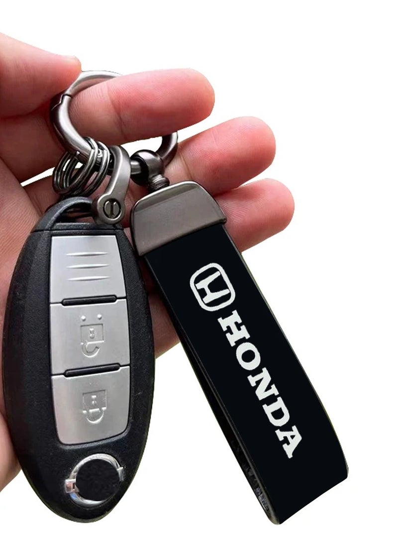 Honda Durable and Stylish Premium Leather Strap Car Keychain with Retractable Metal Clip and Metal Ring - HONDA - Black - Image 3