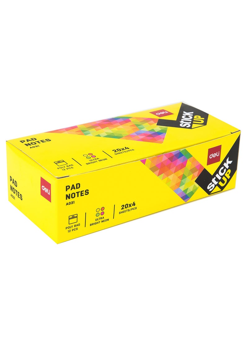 Deli EA03102 STICK UP Unique Shape Sticky Notes 4 pieces, 70gsm Paper, 76×76mm, Yellow, Orange, Pink, Green, 80 Sheets (20 Sheets Each), Neon, Repositionable Assorted - Image 2