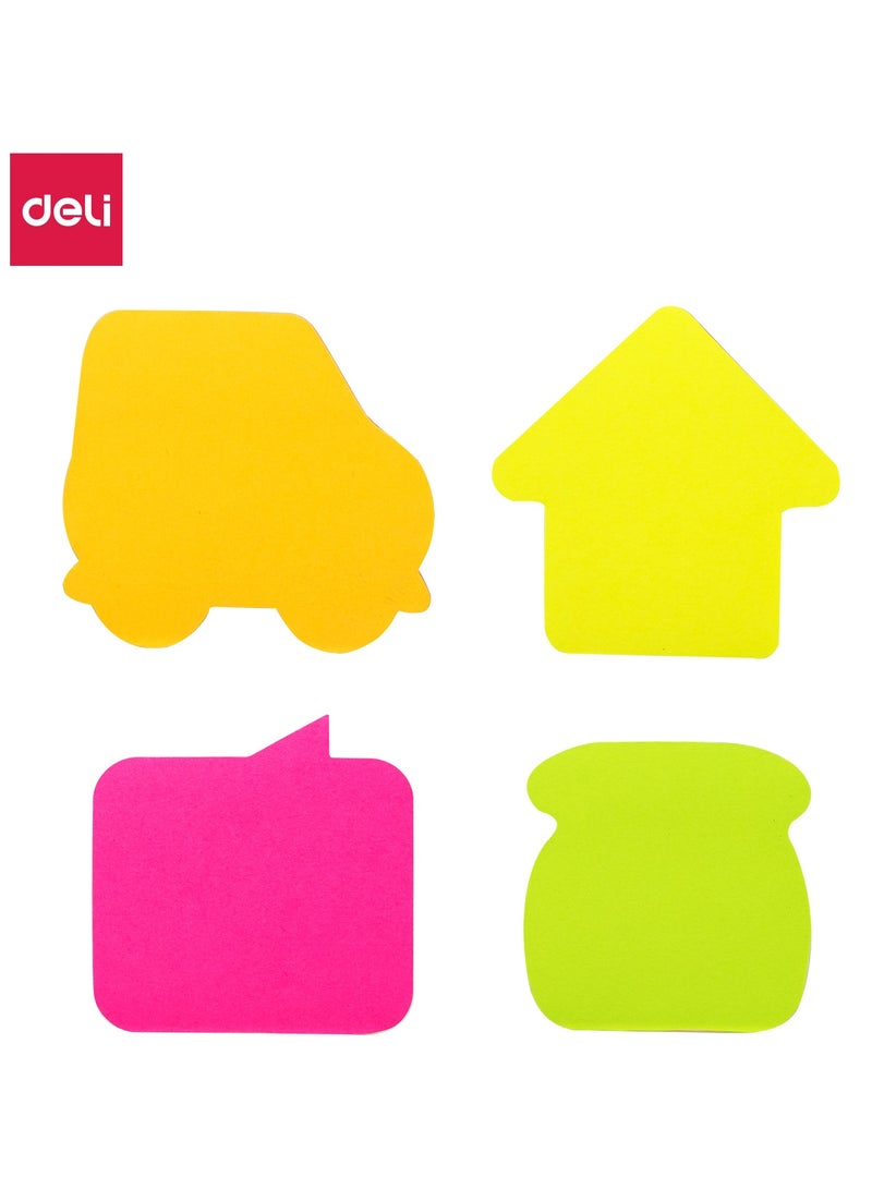 Deli EA03102 STICK UP Unique Shape Sticky Notes 4 pieces, 70gsm Paper, 76×76mm, Yellow, Orange, Pink, Green, 80 Sheets (20 Sheets Each), Neon, Repositionable Assorted - Image 1