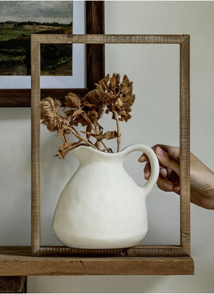 Ceramic White Vase  A Rustic Matte White Pitcher Vase with Handle.