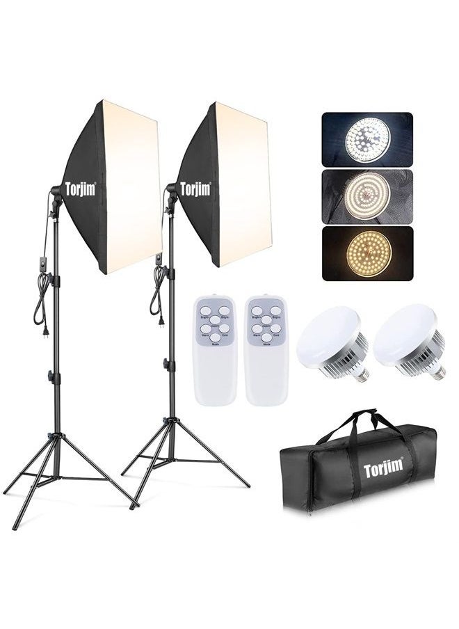 Torjim - Softbox Photography Lighting Kit, Professional Photo Studio Lighting with 2x27x27in Soft Box | 2X 85W 3000-7500K E26 LED Bulb,Continuous Lighting Kit for Video Recording, Portraits Shooting - Image 1