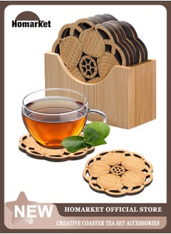 6 Pack Tea Coaster, Bamboo Coaster Anti-scalding Insulation Pad Bamboo Desk Pad Beverage Coaster Carved Wooden DrinkCoaster for Home Office