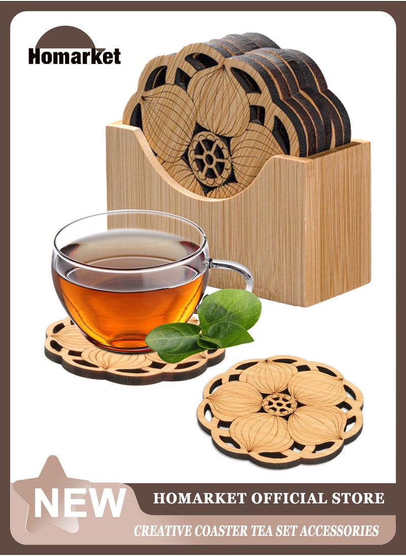 HomarKet - 6 Pack Tea Coaster, Bamboo Coaster Anti-scalding Insulation Pad Bamboo Desk Pad Beverage Coaster Carved Wooden DrinkCoaster for Home Office - Image 1